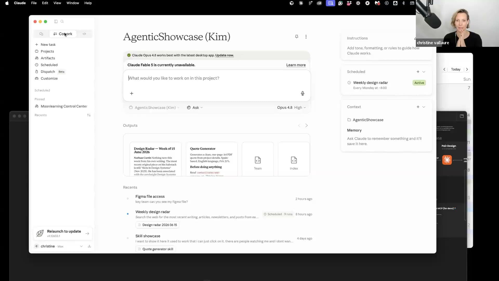 Espacio de trabajo de Claude con un equipo de agentes configurado