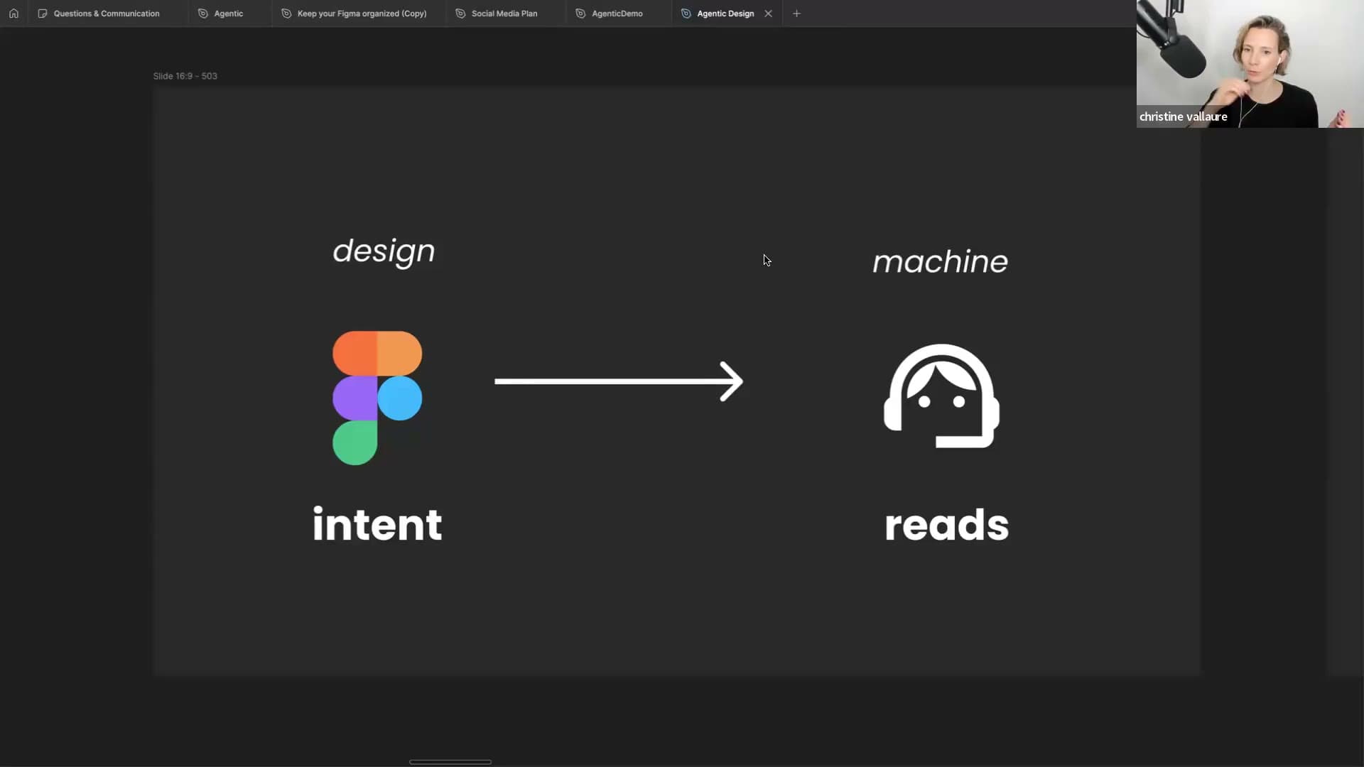 Lámina de la charla: design intent, flecha hacia machine reads