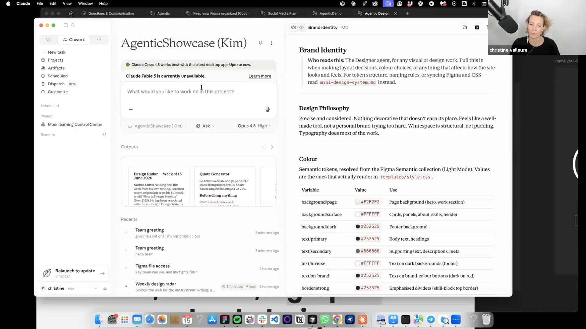 Documento Brand Identity en markdown con tabla de tokens semánticos
